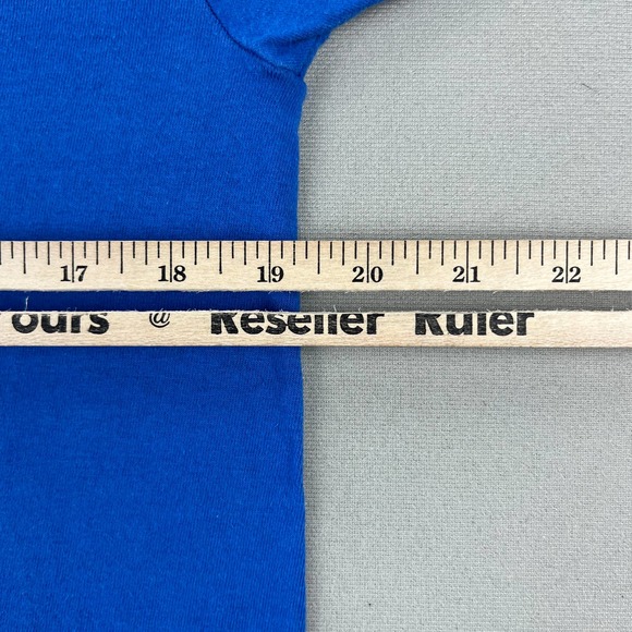 Vintage Blue Selvedge T-Shirt Adult Large Blank Pocket Fruit Of The Loom USA 80s - Picture 9 of 11